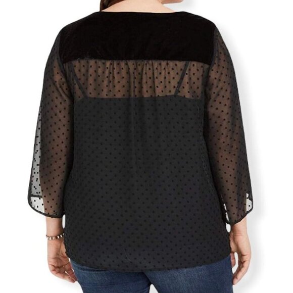 Style & Co Mixed-Media Sheer-Sleeve V-Neck Women's Blouses Black Plus Size 0X - Picture 2 of 10